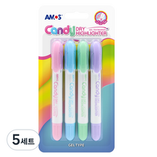 아모스 캔디 드라이 하이라이터 파스텔 형광펜 4종 세트, 분홍, 하늘, 연두, 보라, 5세트