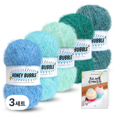 Knitt 蜂蜜泡泡菜瓜布毛線 90g x 5種 + 9種菜瓜布圖案組, 03 薄荷藍色(A系列), 3套