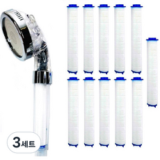 수텔라 3단 마사지 정수 필터 샤워기 + 필터 11p, 3개, 혼합색상