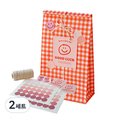 Donna&deco Good Luck 微笑紅色格紋禮物袋 30入 + 彩色繩 90m + 貼紙 150入 套組, 混合顏色, 2套