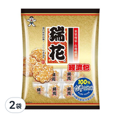 旺旺 瑞花經濟包 350g x 2袋, 台灣米果, 非油炸, 酥脆口感, 家庭號分享包
