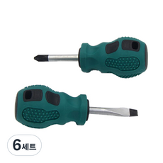 MUDAS 浮雕舒適配色螺絲組裝工具 一字十字短柄螺絲起子 綠色 2件組, 6套