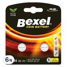 벡셀 코인 건전지 LR44, 2개입, 6개