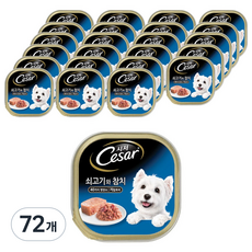 시저 1세 이상 강아지 쇠고기와 참치 주식캔, 소 + 참치, 100g, 72개