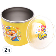 뽀로로 논슬립 투명 뚜껑 스텐컵, 옐로우, 2개