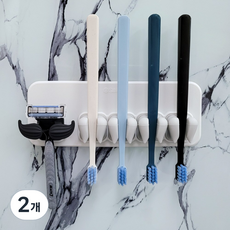 Silibath 鬍子家族 掛鉤 懸浮式 免鑽孔無痕 牙刷架 刮鬍刀架, 白色, 2個