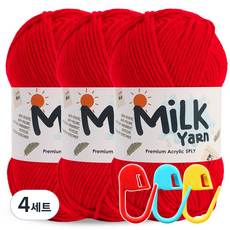니뜨 밀크얀 뜨개실 50g x 3p + 단수링 3p 세트, 4세트, 10레드 + 랜덤 발송
