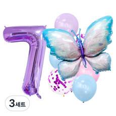 메리벨르 오로라 나비 생일 파티 베이비샤워 대형 숫자풍선 세트, 숫자 7, 3세트