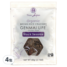 MUSO 有機糙米仙貝 黑芝麻 日本原裝進口 無麩質 健康零食, 60g, 4包