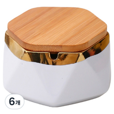 캐시리치 컬러 디자인 재떨이 11.6 x 5.8 cm + 덮개 세트, 화이트 + 골드, 6개