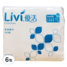 LIVI 優活 單抽柔拭紙巾 300抽 PEFC, 6包