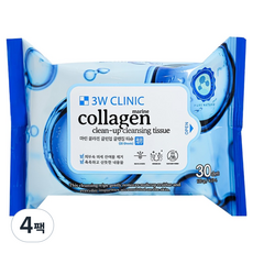 3W CLINIC 海洋膠原蛋白淨透卸妝濕巾 120g, 4袋裝, 30張