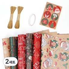 미소로운 선물 포장지 6종 + 테이프 + 크라프트끈 2p + 스티커A 세트 1 포장지 50 x 70 cm, 혼합색상, 2세트