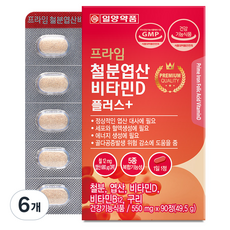 일양약품 프라임 철분엽산비타민D 플러스, 90정, 6개