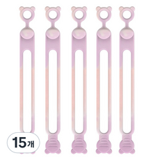 마다꾸미 실리콘 케이블타이 콘세트 선 라인 정리, 40 곰돌이 핑크마블, 15개