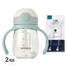 마더케이 허그 추 빨대컵 + 추 빨대 리필 2p 세트, 210ml, 2세트, 민트