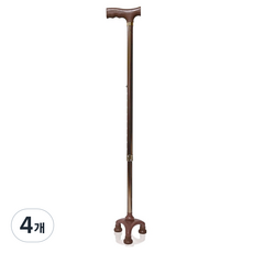 노인 보행 보조 3발 고령자 지팡이, 브라운, 4개