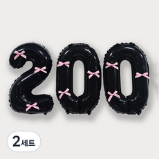 OLIVEPARTY 數字氣球 + 芭蕾風緞帶 9入 基本組合, 黑色(數字氣球200), 粉紅色(緞帶), 2套