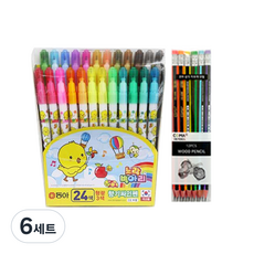 동아 노랑병아리 향기나는 사인펜 24색 + 투코비 삼각 지우개 연필 SG-208 6종 x 2p, 혼합색상, 6세트