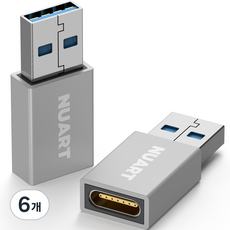 누아트 고출력 USB 3.0-C타입 PD/QC 변환 OTG 젠더, 실버, 6개