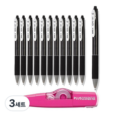 동아 이온 알티 볼펜 C-1.0 12p + 플러스 수정테이프 랜덤발송 WH-635 세트, 검정, 3세트