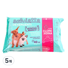 팜컴퍼니 반려견 살비엣떼 펫 세정 물티슈 클로르헥시딘 화이트머스크 향, 40개입, 5개