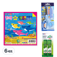 종이나라 핑크퐁 아기상어 양면 색종이 200매 + 고쿠요 SAXA 플라이 캡 가위 블루 + 나라풀 15g x 2p 세트, 6세트, 20색