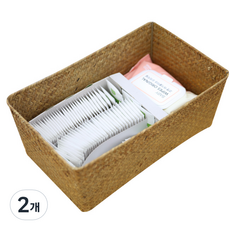 明日空間 小型長方形藤編籃 XL 36 x 22 x 14 cm, 自然色, 2個