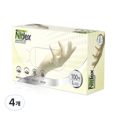 니트렉스 라텍스 장갑 100p, 화이트, 대(L), 4개