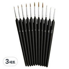 위시플릭 소프트 수채화 붓 블랙 11종 세트, 3세트, 0.3~2.3cm