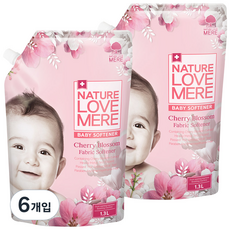 네이쳐러브메레 유아 체리블라썸 유연제 리필형, 1.3L, 6개