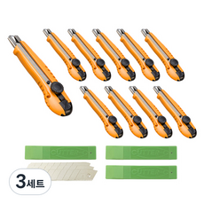 WHASHIN 專業美工刀 208 10入 + 美工刀片 318 大 3入組, 3套, 隨機出貨(美工刀)