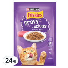 프리스키 고양이 퓨리나 그레이비 주식 습식 파우치 참치맛, 닭, 70g, 24개