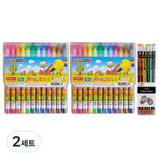 東亞 黃色小雞 香味彩色筆 12色 2入 + Tukovi 三角橡皮擦鉛筆 SG-208 6款 x 2入, 混合色, 2套