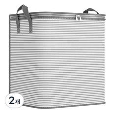 大容量衣物棉被織物條紋整理箱, 2個, 灰色