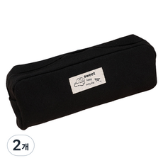 특별한상점 대용량 캔버스 학생 필통 파우치, 블랙, 2개