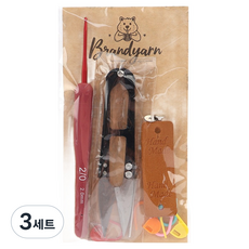 Brandyarn 鉤針 2/0號 2.00mm + 紗線剪 + 毛線縫針 + 段數環 5種 + 霍爾特雷西皮革標籤 基礎套組, 3套, 隨機出貨