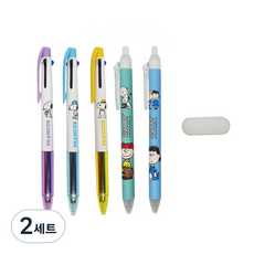 韓國 hM PLUS Peanuts 史努比可擦式3色原子筆 0.5mm 3入 + 單色原子筆 0.5mm 2入 + 橡皮擦, 混色, 2套