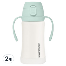 네이쳐러브메레 애니멀 프렌즈 원터치 스테인리스 빨대컵, 후레쉬민트, 2개, 300ml