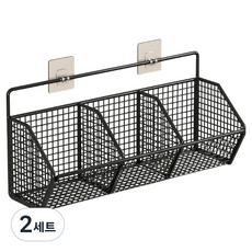 Otem 壁掛式隔板收納盒 3格 + 貼紙2入組, 黑色, 2套