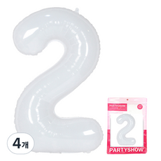 PARTYSHOW 數字鋁箔氣球 大型 2, 白色, 4個