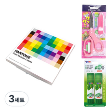 JONG IE NARA 5000 Pantone Color色紙盒+Gukyo SAXA飛蓋剪刀 粉色+膠水 15g*2入組, 3套, 40 種顏色