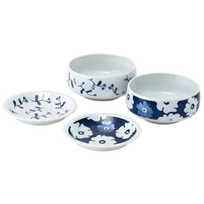 有田燒 小花小盤小缽組 日本製 4個, 藍色小花, 1套, 小盤 + 小缽