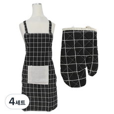 홀릭 크로스 앞치마+주방장갑, 블랙, 4세트