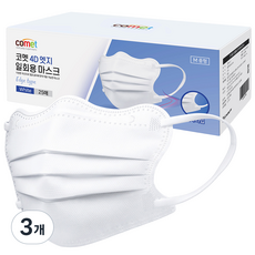 코멧 둥근 얼굴형을 보완 해주는 4D 엣지 일회용 마스크 개별포장 중형, 25개입, 3개, 화이트