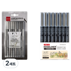 Lineplus Line Works 細字筆吸塑包裝 0.3mm 10色 黑色 + Edge Liner 繪圖筆 0.5mm 8支套組, 混合色, 2套