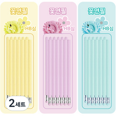 花朵形狀握感佳鉛筆 HB筆芯 3款 x 12入組, 2套, 粉紅色, 藍色, 黃色