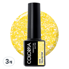 Colorpia 一步式亮片凝膠指甲油, 3個, G016 黃色亮彩, 6g