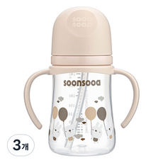 순수아 유아용 베이직 빨대컵 빨대형, 240ml, 3개, 베이지
