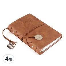 fromarte 復古鹿印章6孔皮革萬年空白A6日誌, 棕色, 4個